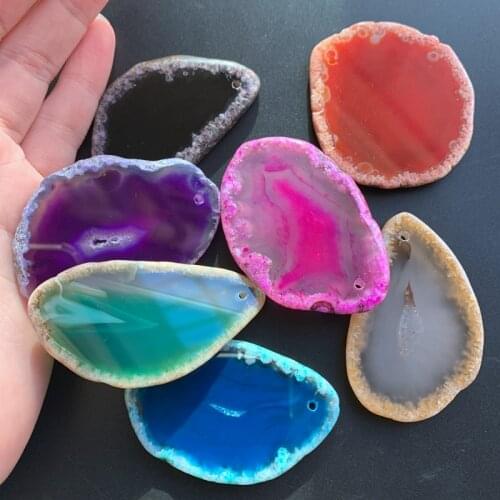 Cut Agate Stone Slice Irregular Natural Mineral Agate Druzy Geode Specimen with Hole Rainbow Agate Decor Home Crafts 1pc