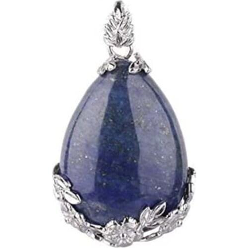 KFT Natural Healing Crystal Quartz Reiki Stones Pendant With Leaf Flower Water Drop Lapis Lazuli Stone Pendant Jewelry