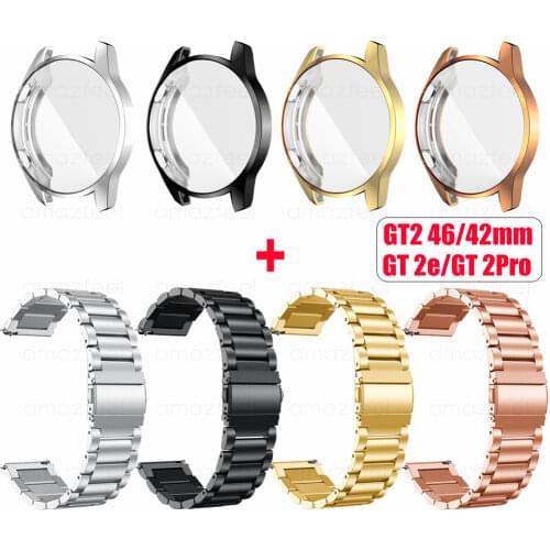 2in1 Metal Strap For Huawei Watch GT 2 46mm 42mm 2e Case GT2 Pro Screen Protector Cover Bumper Metal Bracelet GT2e GT2 46 Band