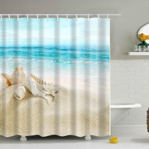 European new style Curtain The wave Sea night scenery bath curtain Washable Waterproof Curtain Bathroom With plastic hook B1225