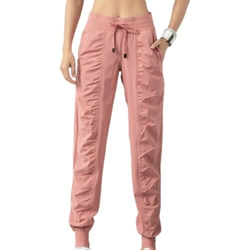 High Waist Sport Pants Solid Color Sweatpants Quick Drying Fitness Trousers Drawstring Ankle-Tied Slim Trousers for Yoga