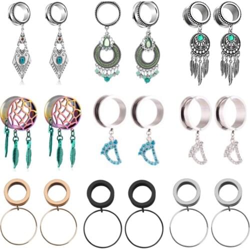 1Pair Stainless Steel Boho Ear Gauges Plugs Tunnels Flesh Ear Piercing Dangles Stretchers Expanders Piercing Oreja Dilataciones