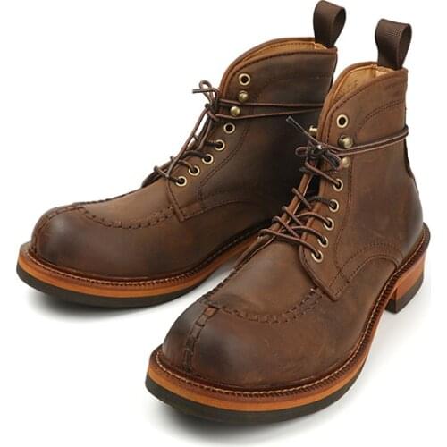 Yomior New Vintage Handmade Casual Men Shoes High Quality Cow Leather Ankle Boots British Tooling Round Toe Motorcycle Boots