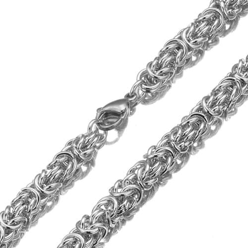 New Wholesale 316L Stainless Steel Silver Color 8mm Width Handmade Byzantine Link Chain Mens Womens Necklace Or Bracelet Gift