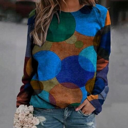 5XL Large Size Tops Women Long Sleeve 3D Polka Dot Print T Shirt Loose O-Neck Pullover Casual Top 2021 New Spring Ladies Clothes