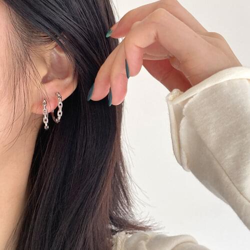 YSE1 Real 925 Sterling Silver Hollow Chain Pattern Hoop Earrings Minimalist Hoops for Women Girls