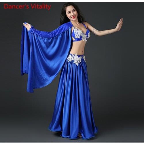 Lady Women Belly Indian Oriental Dance Single Sleeve Sling Bra Diamond Skirt Suit Competition Practice Costume Rumba Dancewear