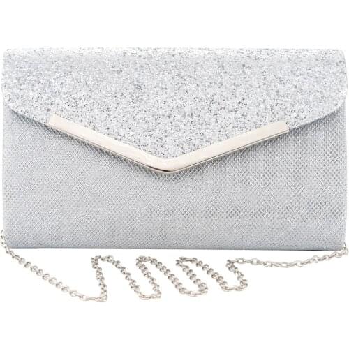 Womens Evening Clutch, Glittering Shininig Envelope Clutches Purse, Handbag for Wedding Parties and Cocktail Prom Sliver