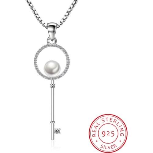 925 Sterling Silver Jewelry Zirconia Pearl Key Pendants Necklaces For Women Gift 45cm Chain choker Chain collares S-N73