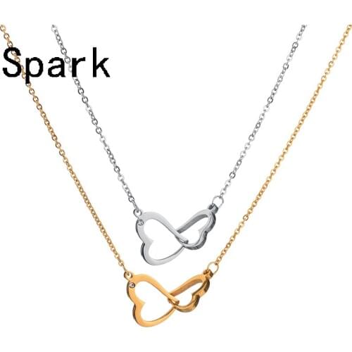 Famous Brand Double Heart Pendant Necklace 316L Stainless Steel 3 Colors Pendant Necklace for Women Birthday Gift Bijoux