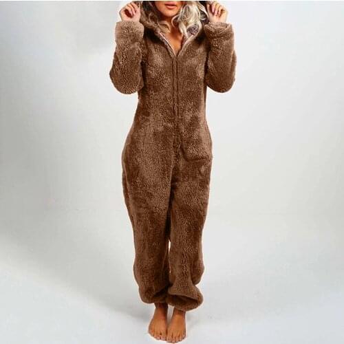 Winter Warm Pajamas Female Autumn Hooded Rabbit Ear Fleece Romper Women Velvet Sleepwear Homewear