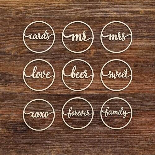 10pcs Wooden Mr Mrs Sweet XOXO Beer Forever Love Family Word Sign Round Circle Wood Wedding Sign Bridal Shower Party Decoration