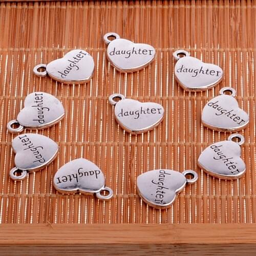 10PC Family Gold Daughter Heart Charms Pendants Bracelet Necklace Women Girls Jewelry Making Accessories DIY Wholesale