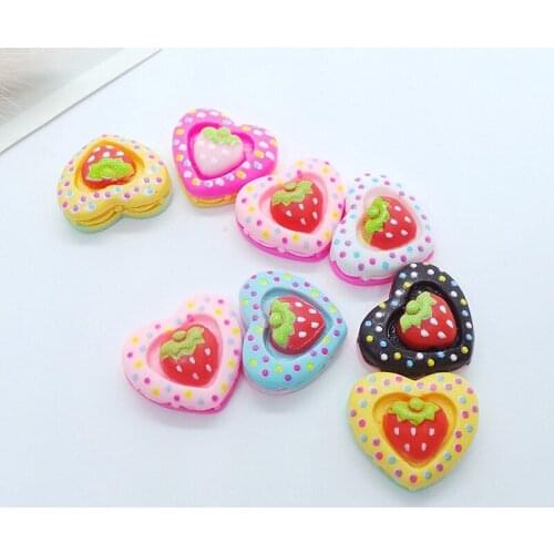 100Pcs Heart Strawberry Cake Flatback Resin Cabochon for Hair Bows Center Accessories DIY Scrapbooking Phone Decoration Craft