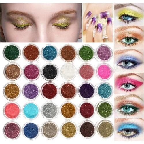 30pcs Mixed Colors Glitter Loose Powder Nail Glitter Eyeshadow Powder Make Up Shimmer Shining Nail Art Sequins Eyeshadow Pigment