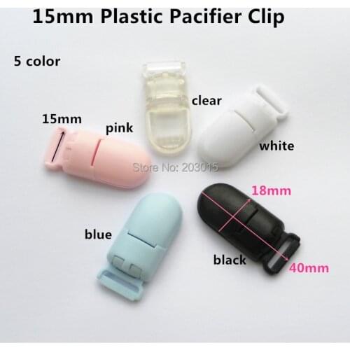 5 color mixed ) 40pcs 1.5CM Kam Brand Plastic Baby Pacifier Dummy Chain Holder Clips for 15mm ribbon Suspender Clips
