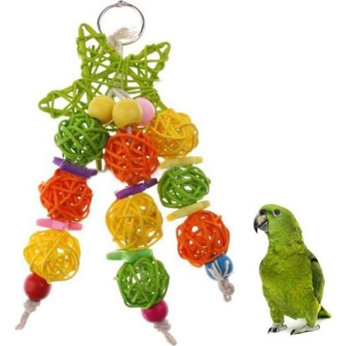 Wood Stars Rattan Balls String Pet Bird Cockatoo Parrot Hanging Chewing Toy Bird accessories