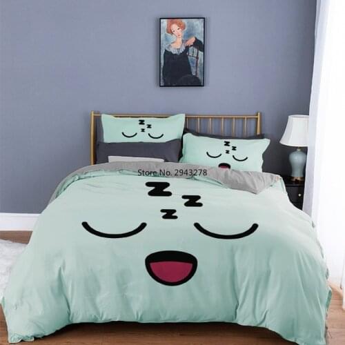 Smile Face Cute Expression Bedding Set Girl White Pink Yellow Bule Kids Duvet Cover with Pillowcase Quilt Cover Double Bed Linen