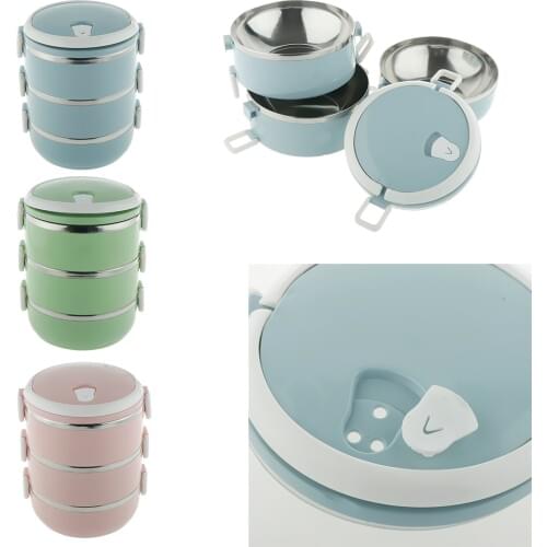 Leak-Proof 3-Tier Insulated Bento Lunch Box for Kids - Stackable Food Storage Box Jar for Meal and Fruit - Stainless Steel