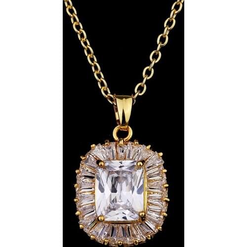 GMGYQ Fashion White Square Crystal Necklace Electroplated Rose Gold Simple Clavicle Necklace Gift For Women