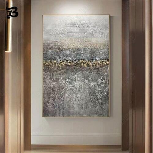 Canvas Oil Painting Abstract Modern Golden Gray Sky Wall Art Artwork Canvas Posters and Prints for Living Room Wall Decoration