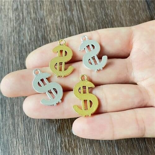 JunKang 20pcs Retro Silver Gold Metal Zinc Alloy Hollow Glossy Dollar Pendant DIY Making Bracelet Necklace Jewelry Connector