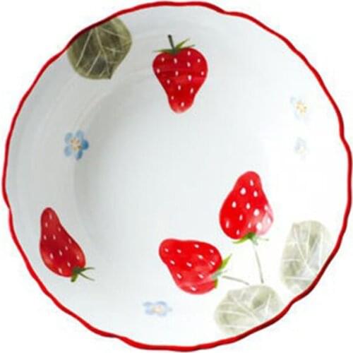 Strawberry Ceramic Bowl 6.5 Inch Porcelain Cereal Bowls Fruit Salad Bowl Breakfast Dessert Bowl for Rice Pasta Noodle 400ml