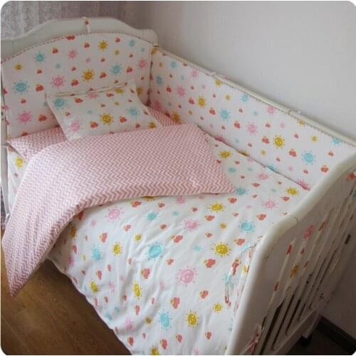 9PCS Whole Set Pink cuna bebe Baby bedding Children Bed Bedding Around Set 100% Cotton Crib Sets,4bumper/sheet/pillow/duvet