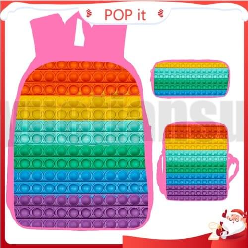 3 Pcs/Set POP It Backpack Anime 3D Print Rainbow Color Push Bubble Teenager Laptop Pink Book Bag Schoolbags Funny Family Game