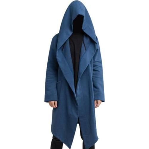 Mens Hoodie Long Jacket Cardigan Hooded Trench Cloak Cape Coat Casual Outwear Mens Solid Color Extended Jacket Outdoor Coat
