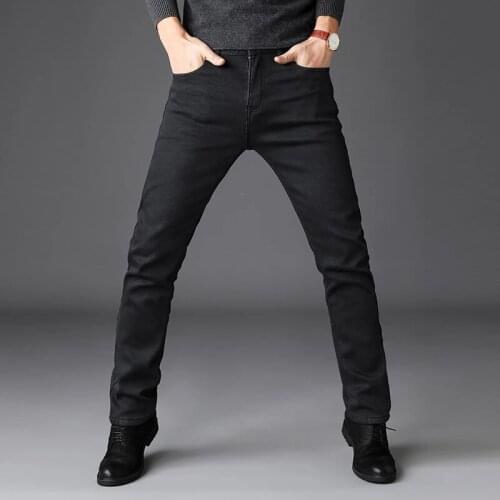 Mens Clothing Stretch Tight Jeans Business Casual Mens Jeans Black Grey Jeans Trousers Slim Pants Classic Style