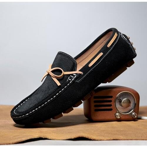 New Mens Casual Shoes Fashion Mens Shoes Suede Leather Loafers Men Moccasins Black Slip On Male Flat Driving Shoes Size 38-44