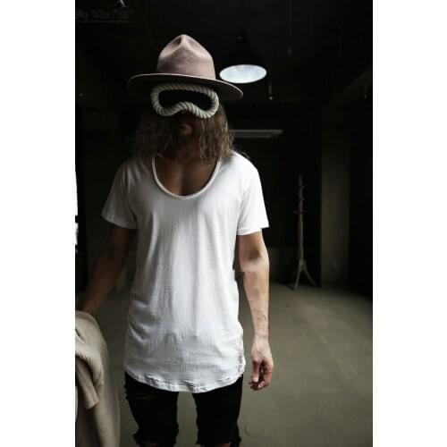 Mens new summer dress solid color hole worn out slim trend short sleeve T-shirt handsome hip-hop versatile beggars clothing