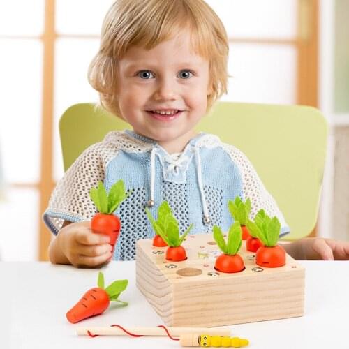 New Pulling Carrots Catch Insects Game Wooden Toys 1-2 Years Old Children Education Concentration Training Montessori Puzzle Toy