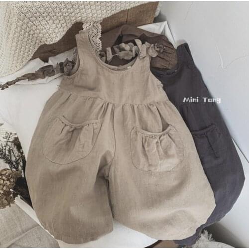 2021 new stylish girls boys overalls fashion summer cotton linen kids jumpsuit