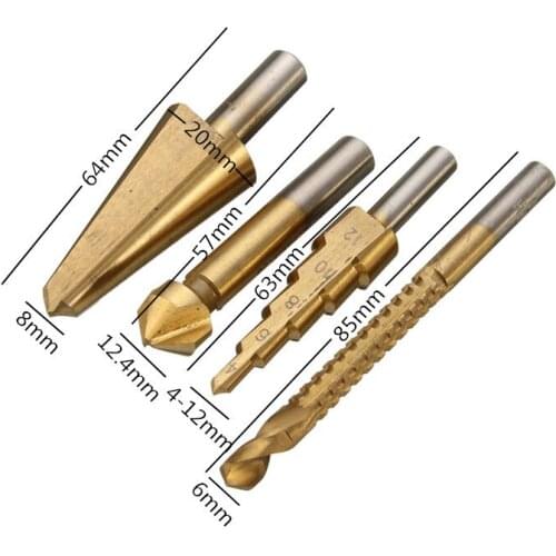 New Arrival Best 4PCS HSS Titanium Coated Saw Hole Reamer Chamfer Cutter Bit Woodworking Umbrella Drill Bit Step Cone Drilling