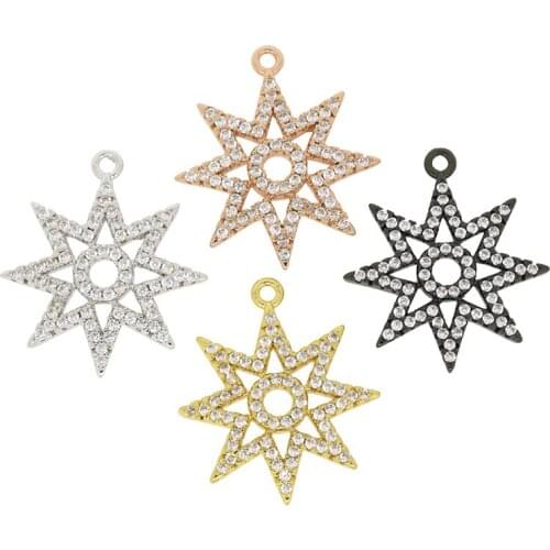 New Trend Rose Gold Silver Color Copper Star Metal Pave White Clear CZ Zircon Small Pendant Bead Charm For DIY Jewelry Making
