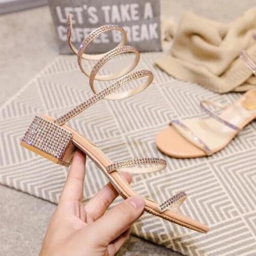 New Rhinestone Snake Wrapped Straps Gladiator Sandals Women Sexy Sandalias Mujer Luxury Chunky Sandals Ladies Summer Shoes