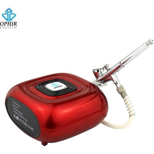 OPHIR Professional Cake Airbrush Kit with Red Mini Air Compressor 0.2mm Airbrush Sprayer for Cake Decoration Hobby _AC123R+AC073