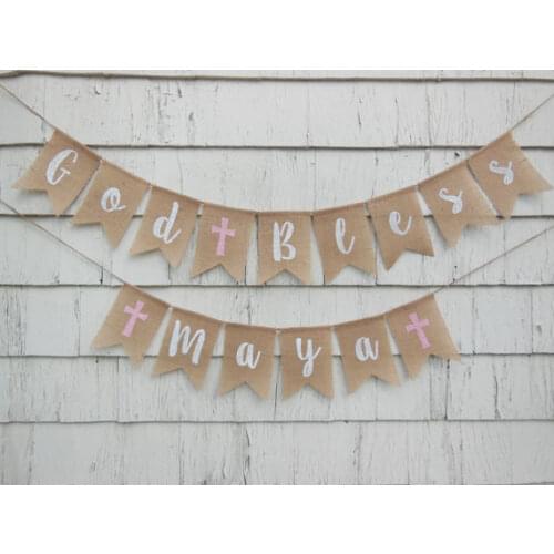 Personalized First Holy Communion baptism burlap Banners Christening party nursery room Buntings garlands Photo Prop signs