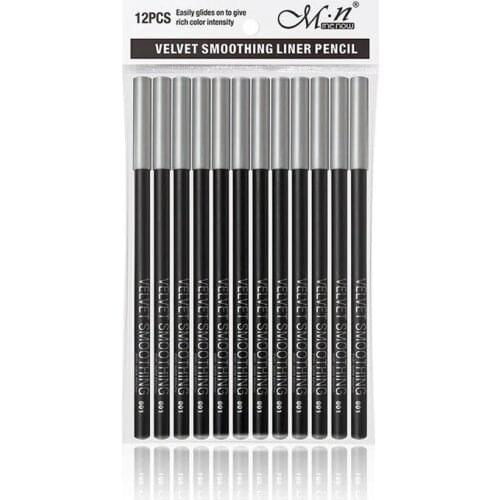 12pcs/lot Eyeliner Black Waterproof Long-lasting Portable Eye Liner Pencil Smooth Easy Makeup Pen High Quality