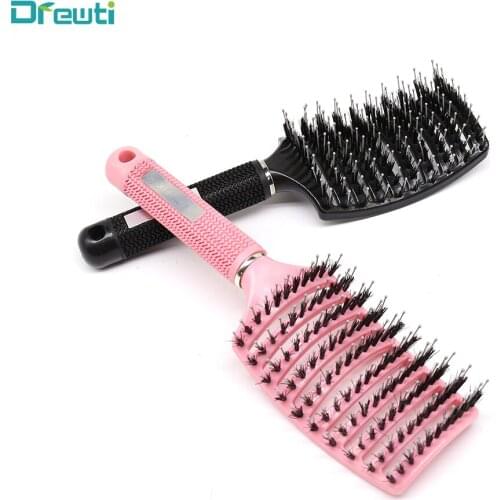 DREWTI Hairbrush Scalp Massage Comb Bristle Nylon Women Wet Curly Detangle Hair Brush for Salon Hairdressing Styling Tools