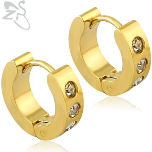1 Pair Crystal Charm Aros Ear Hoop Earring Stainless Steel Piercing Ear Jewelry Fashion Round Circle Earrings For Women Female