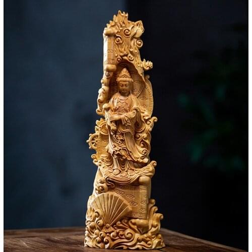 Mercy Goddes Guanyin Wood Buddha Status Guan Yin Feng Shui Avalokitasvara Sculpture Home Decoration Solid Wood Statue