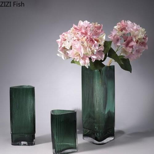 Flower Vase Home Decoration Glass Blue vertical stripes Gradient Flowers pot Floral Home Decoration Accessories Modern