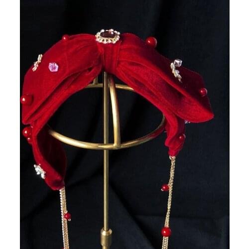 Vintage Velvet Brides Red Bow-Knot Headbands Bridal Hairbands Wedding Hair Accessories Handmade Women Headpiece банты для волос