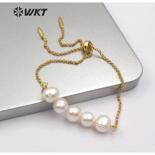 WT-B482 WKT Natural Pearl Bracelet Pearl Gold Bracelet Dainty Pearl Jewelry Fashion Charm Women Vintage Bracelets