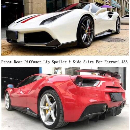 For Ferrari 488 GTB Rear Carbon Fiber Trunk Wing Spoiler & FronT Lip & Side Skirt & Rear Bumper Diffuser Auto Accessories