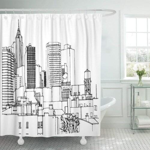 Scene Street Ink Line Sketch New York City Buildings Shower Curtain Waterproof Polyester Fabric 60 x 72 Inches with Hooks