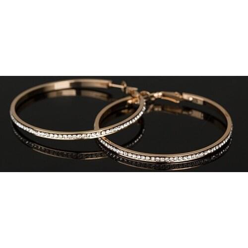 Rhinestone Circle Earrings Simple Earrings Big Circle Gold Color Hoop Earrings For Women